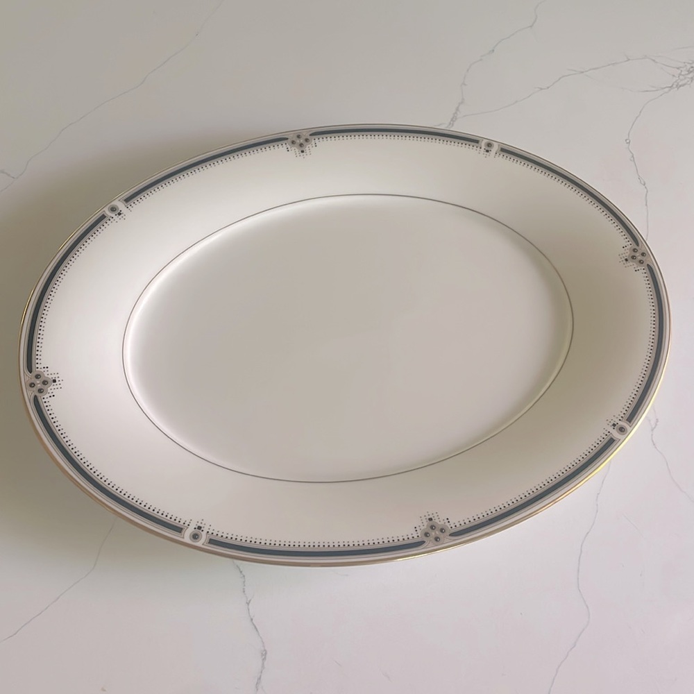 Noritake Evening Gown Gold Trim Oval Serving Platter, 13 1/2”